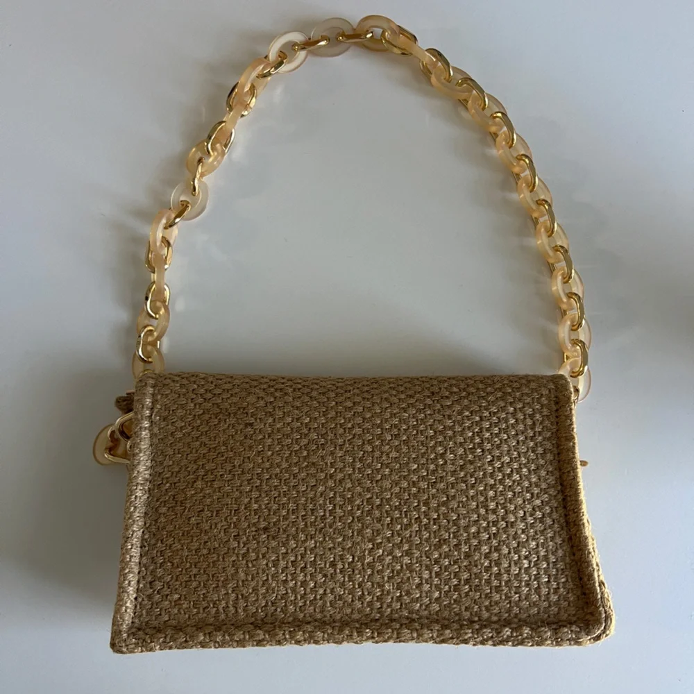 Dior Beige Woven Shoulder Bag with Acrylic Chain - Picture 4 of 16